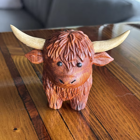 Hand Carving Wooden Highland Cow