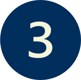 Number three inside a dark blue circle