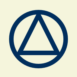 A circle containing an upward-pointing triangle with a horizontal line beneath it, forming a geometric symbol.