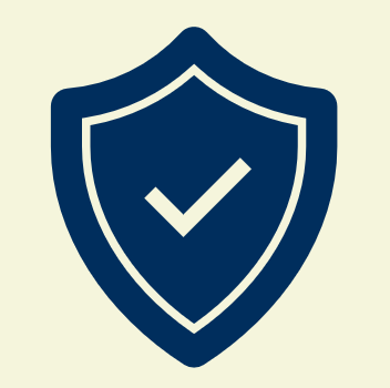 A shield icon with a checkmark inside, symbolizing security or protection.