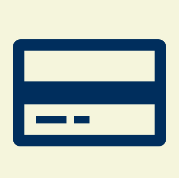 A simple icon of a credit card with two horizontal lines and two small dots at the bottom.