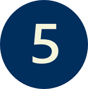 Number 5 in white on a blue circular background.