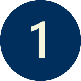 A dark blue circular background with a large white number 1 in the center.