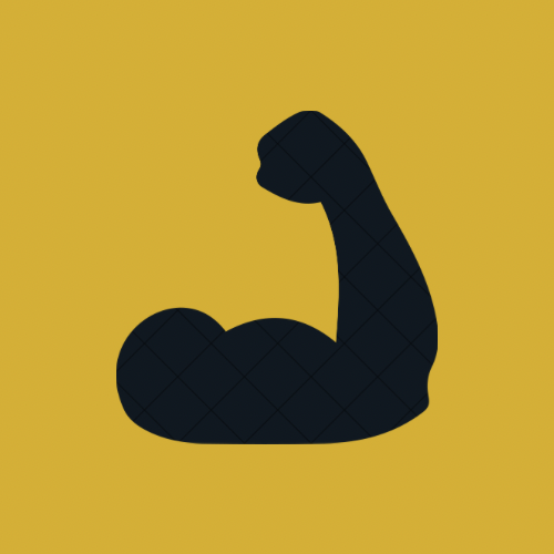 Silhouette of a muscular arm flexing against a yellow background.
