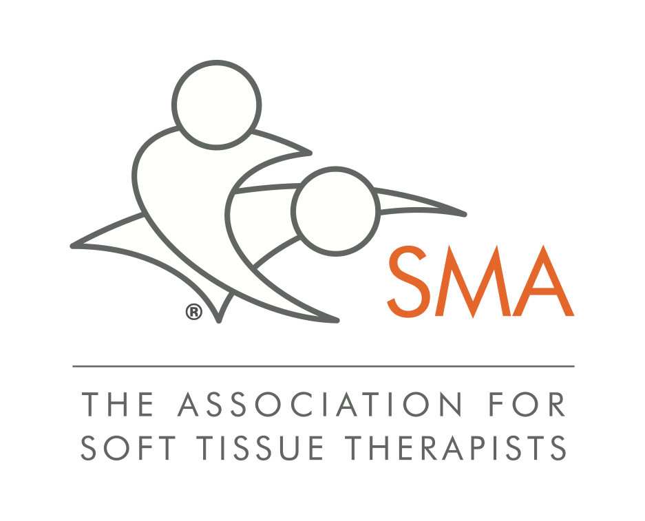 Logo of the Association for Soft Tissue Therapists with stylised abstract figures and the letters 'SMA' in orange and the full name written below.