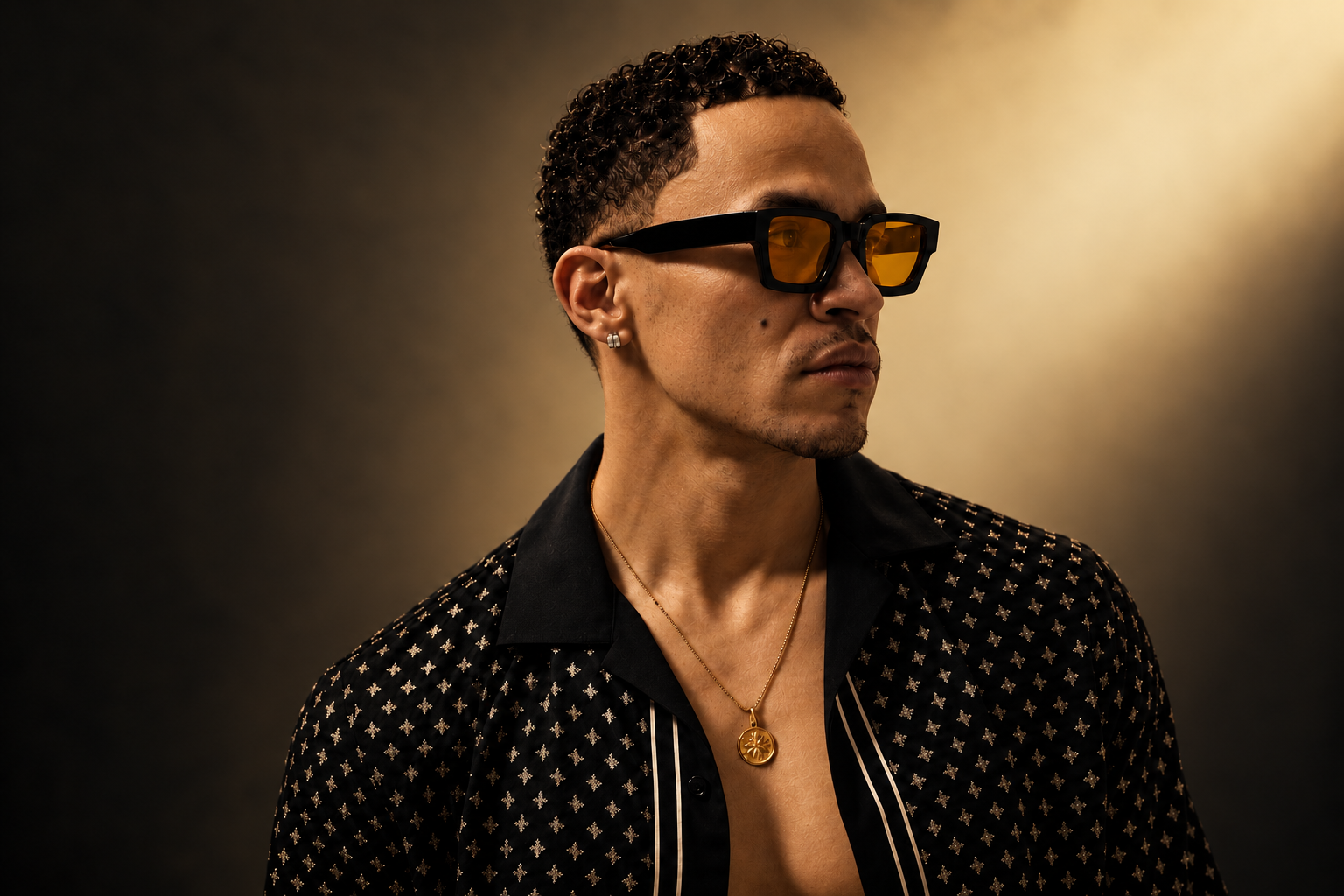 Editorial close-up portrait of KENTRÁL in the NOBODY campaign look