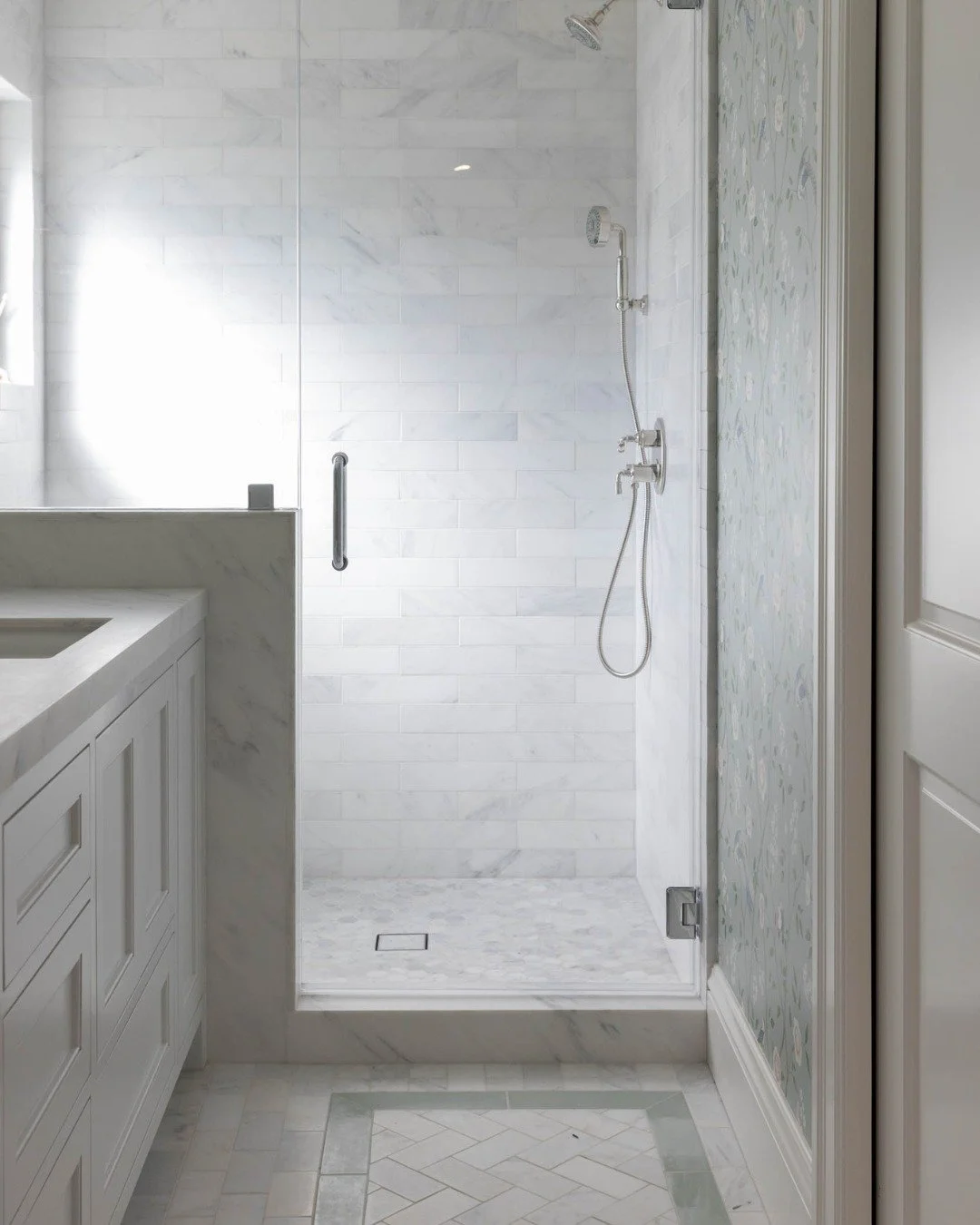 Tile is where a bathroom really gets to have its moment.

I love playing with subtle variation, the soft marble brick in the shower, the delicate penny tile underfoot, and just a hint of pattern on the floor. When all those pieces come together, the 