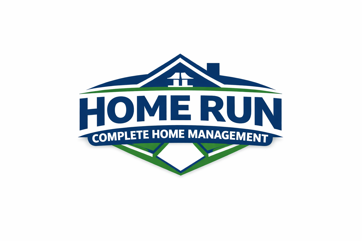 Logo for Home Run Complete Home Management featuring a stylized house with a roof, window, and chimney, with the text "Home Run" and "Complete Home Management" beneath.