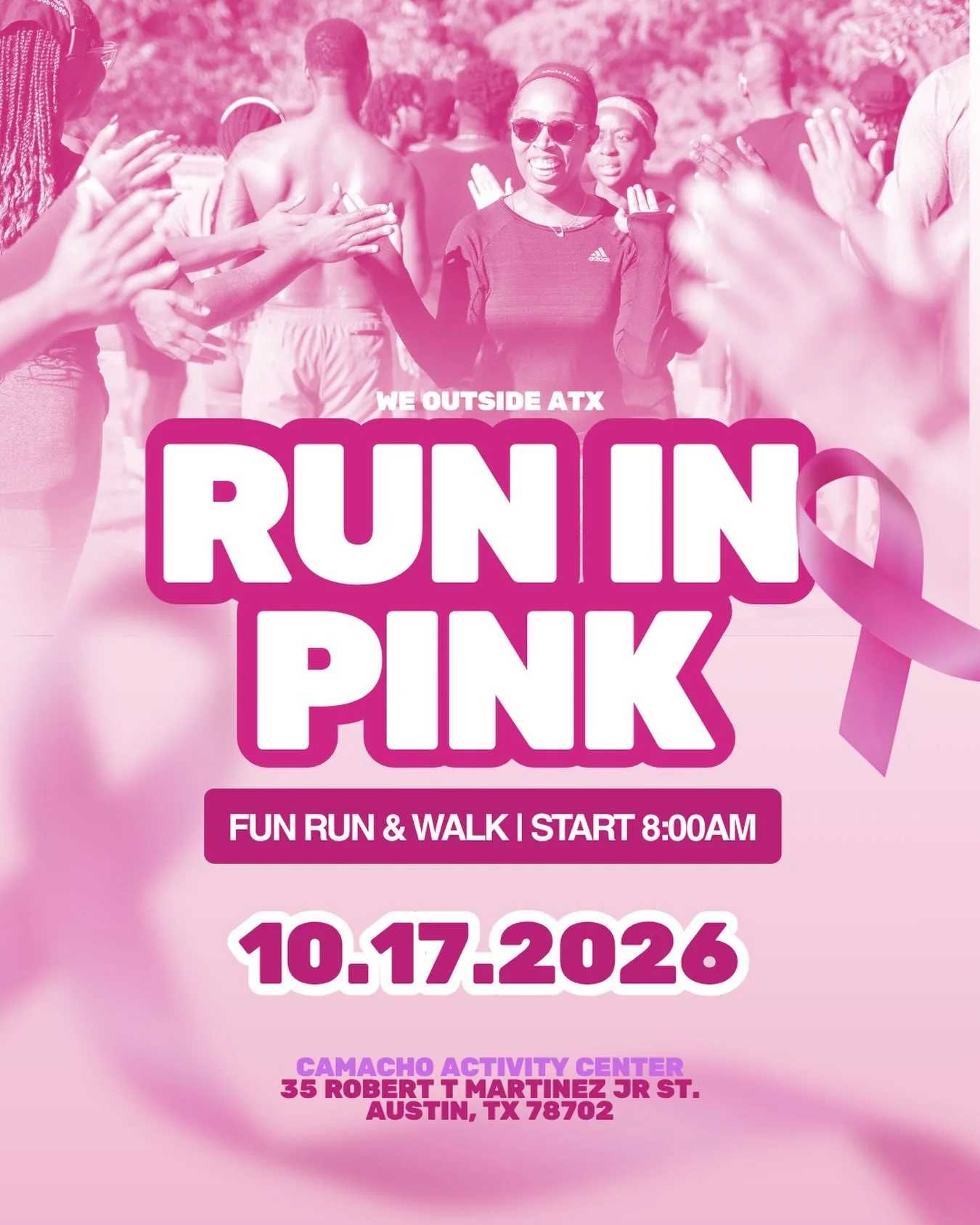 Wear your pink! 

Join us Saturday as we honor all of those affected by breast cancer! Hear stories or share your own as we bring about more awareness. 

If you would like to take part, please message us 

Come run, walk, or jog with us!! 
Open to al