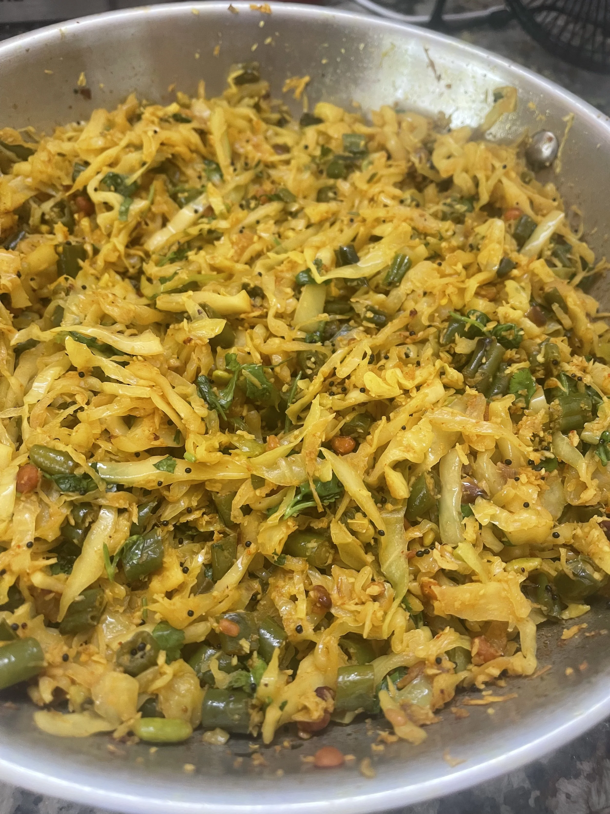 cabbage beans poriyal