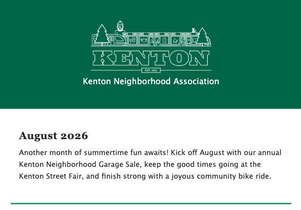 Kenton Neighborhood Association enewsletter.