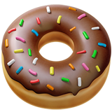 A chocolate frosted donut with colorful sprinkles.