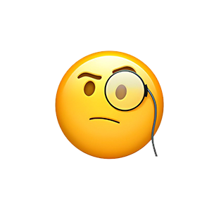 Winking yellow emoji holding a monocle over one eye.