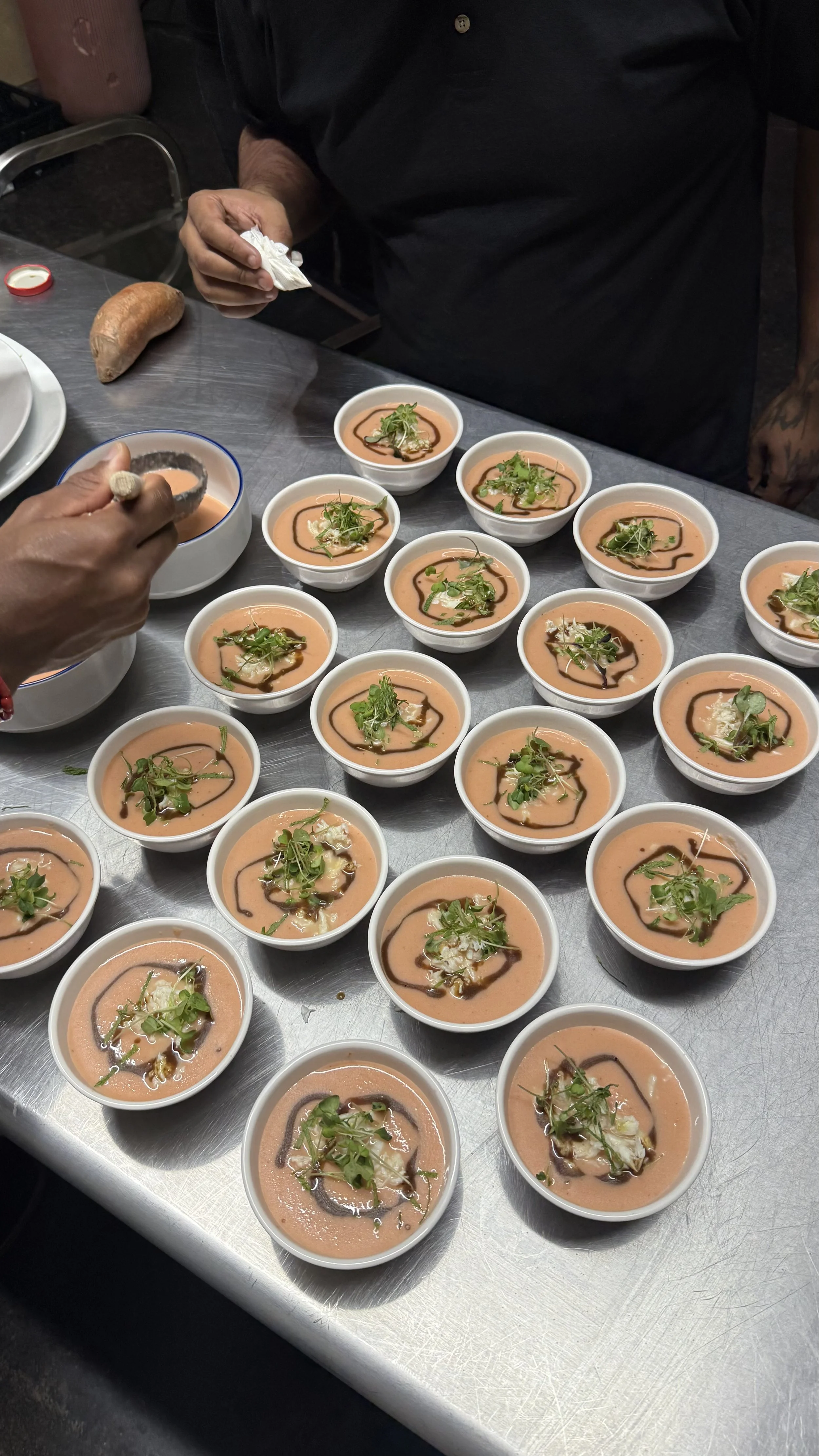 Seasonal peach dessert plated with a minimalist approach by Chino Angles.