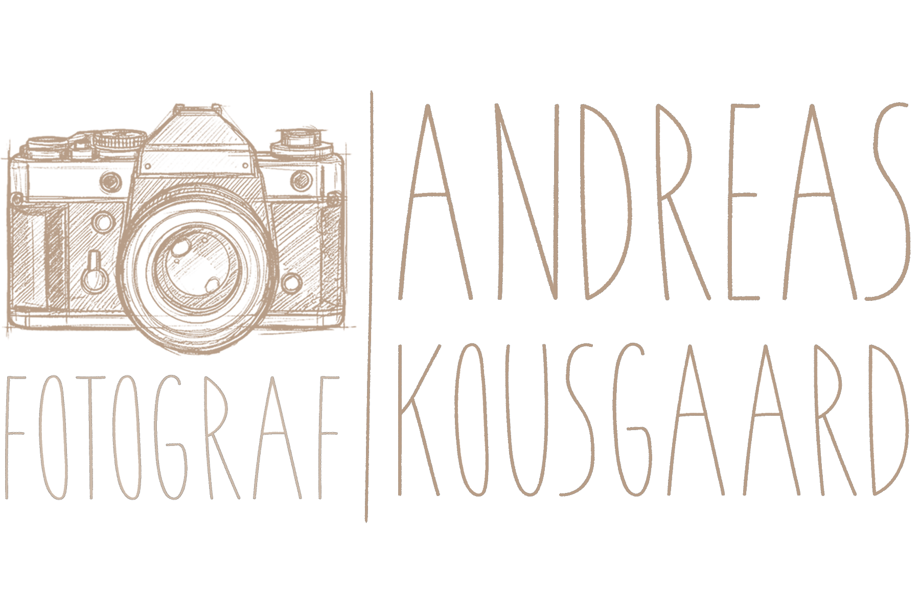 Logo for Andrea's Fotografi Kousgard featuring a sketched camera icon and stylized handwritten text.