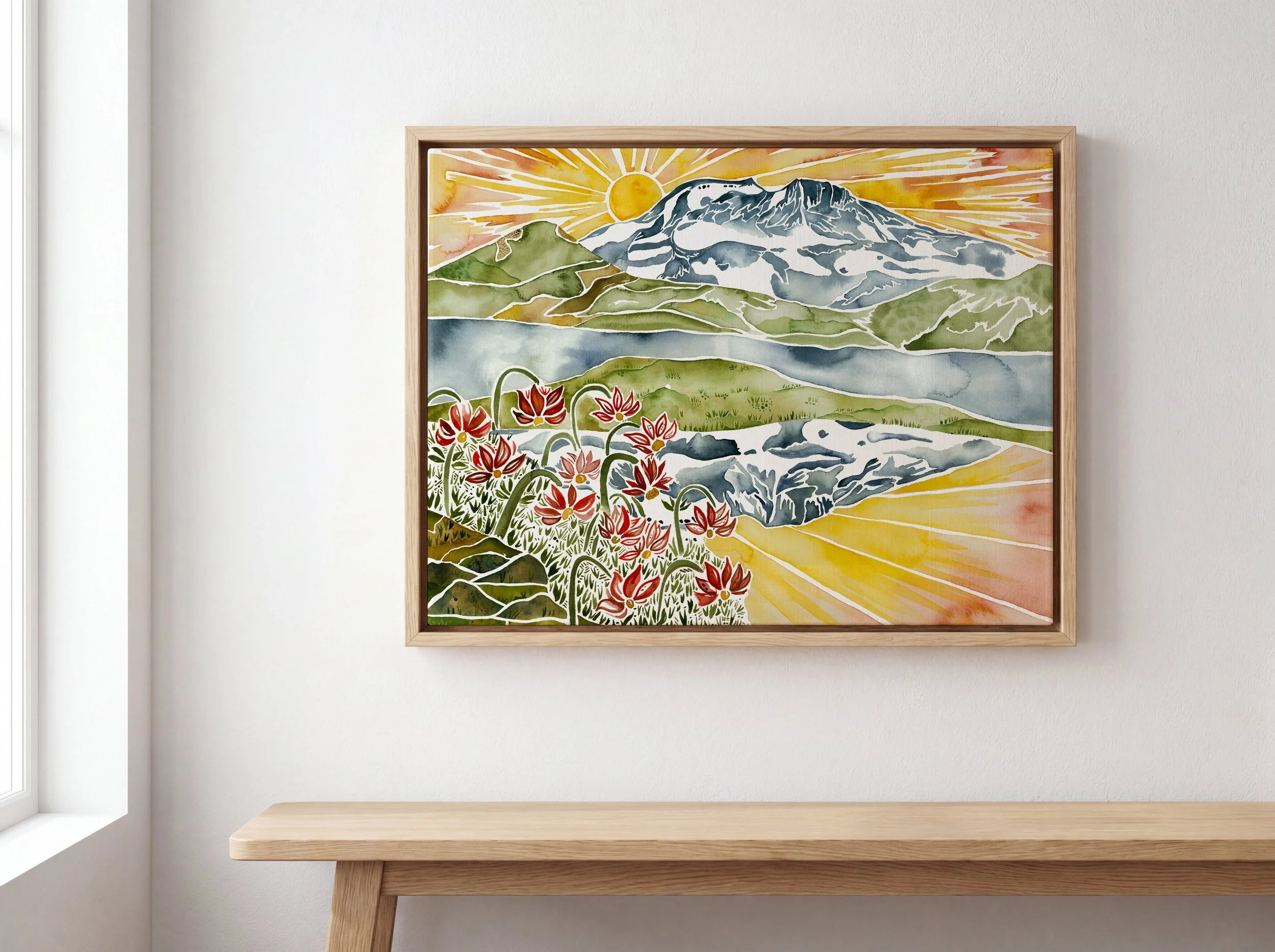 south sister columbines | watercolor fine art print south sister from sparks lake central oregon