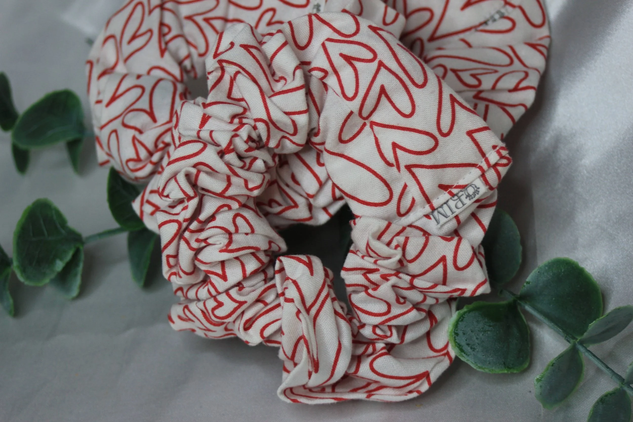 Love Is in the Air Scrunchie – White Cotton Scrunchie with Red Hearts | Limited Edition
