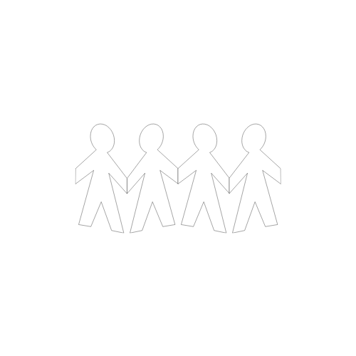 Icon of four white human figures holding hands on a black background.