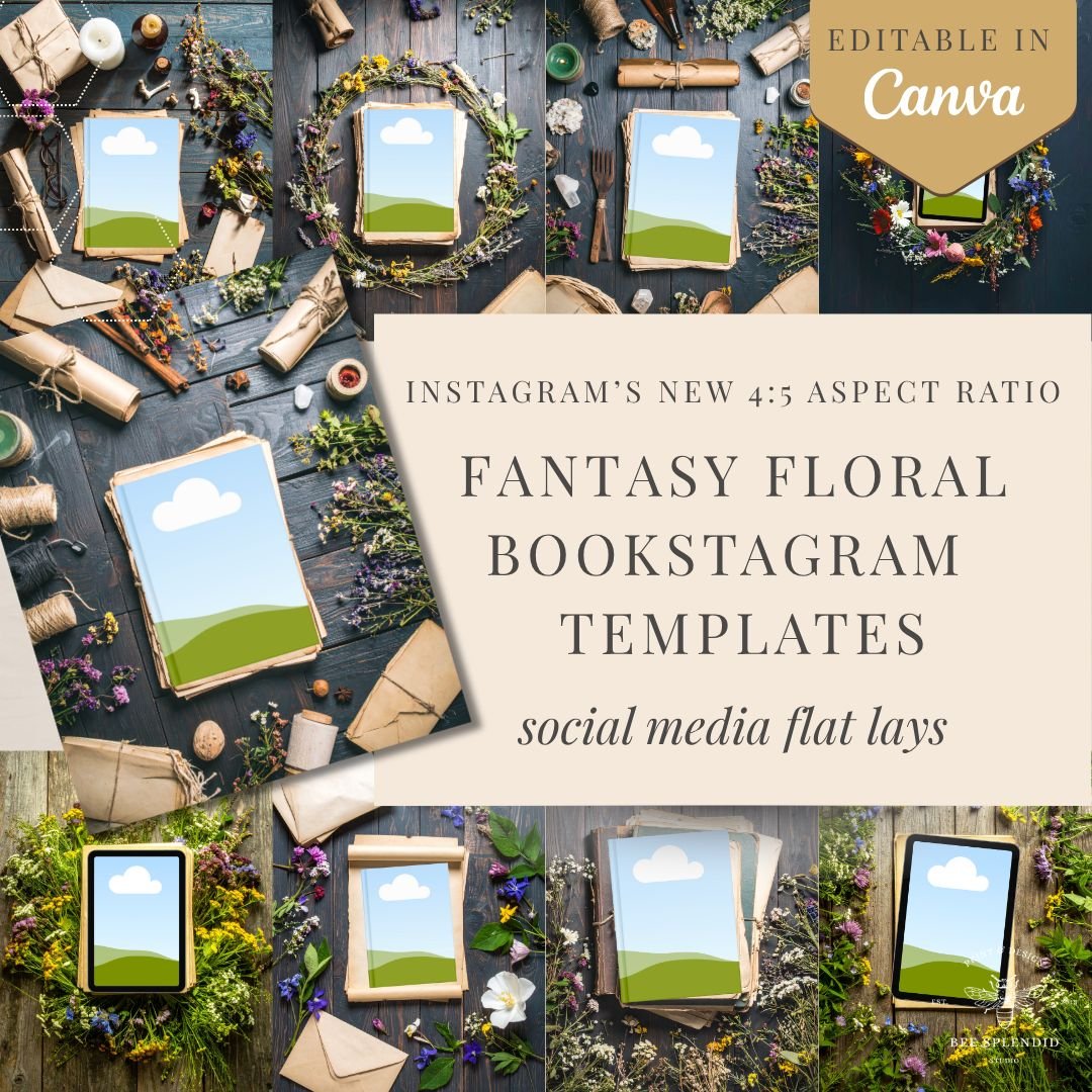 Fantasy Wildflowers CottageCore Bookstagram Flatlay | 20 Templates for Canva