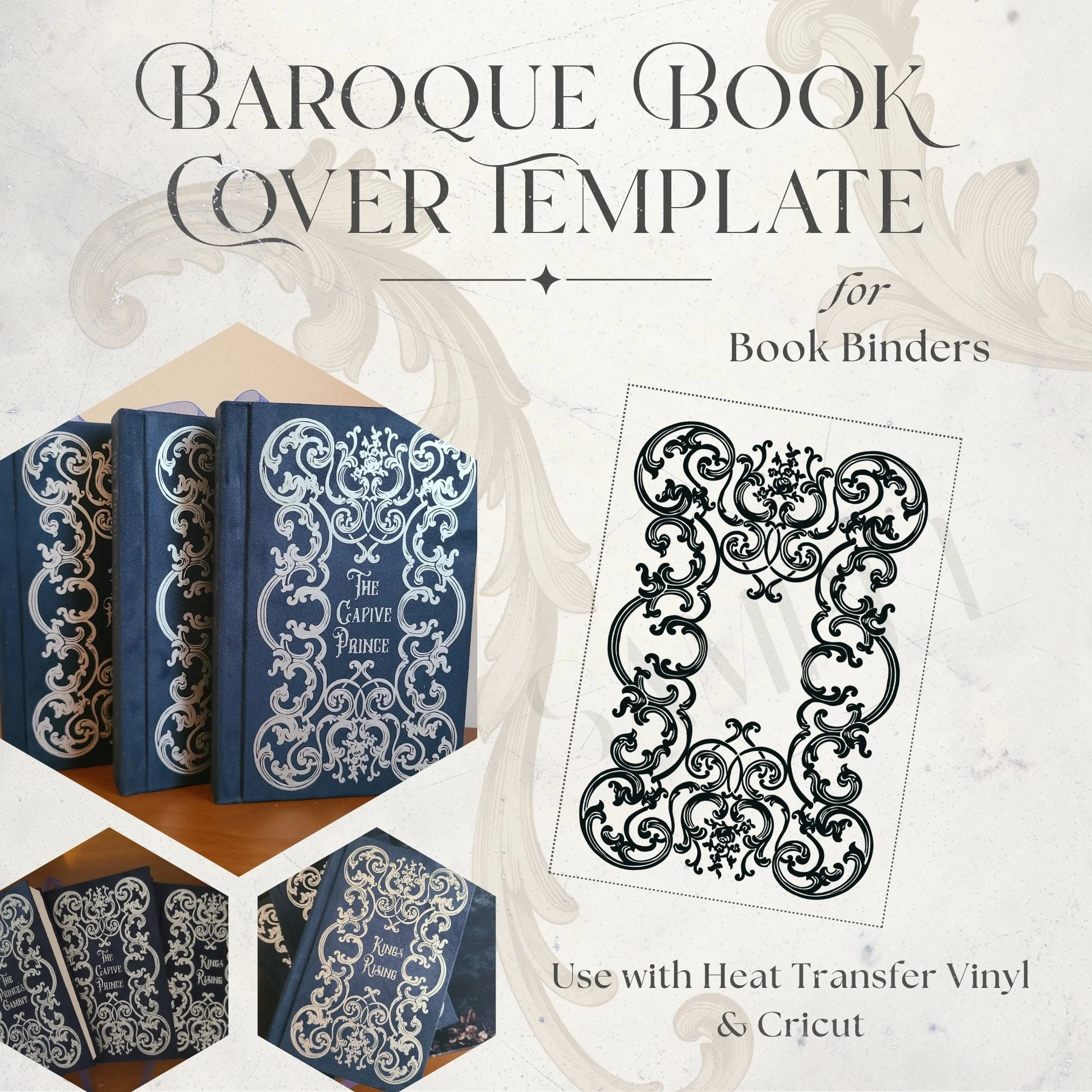 Baroque Scrollwork Book Cover Template for Book Binding