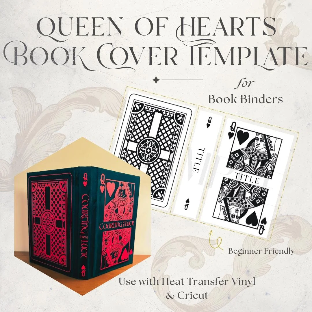Queen of Hearts Book Cover Design: Customizable Vinyl Bookbinding (PNG File)
