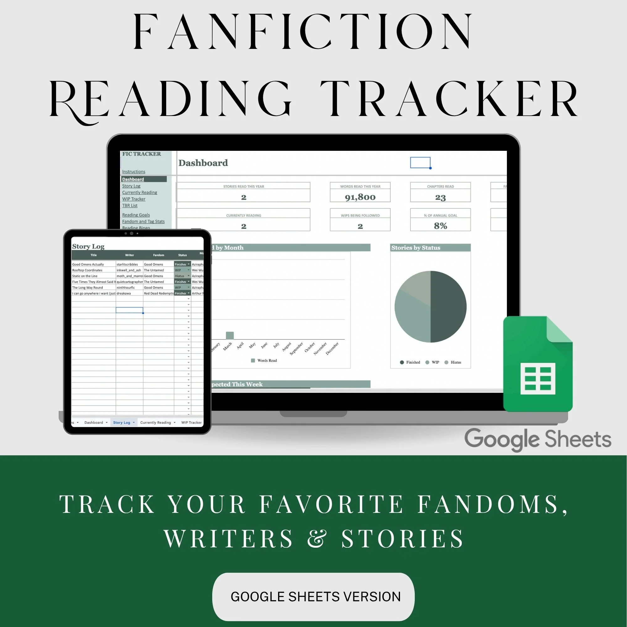 Fanfiction Reading Tracker Spreadsheet - Google Sheets Version