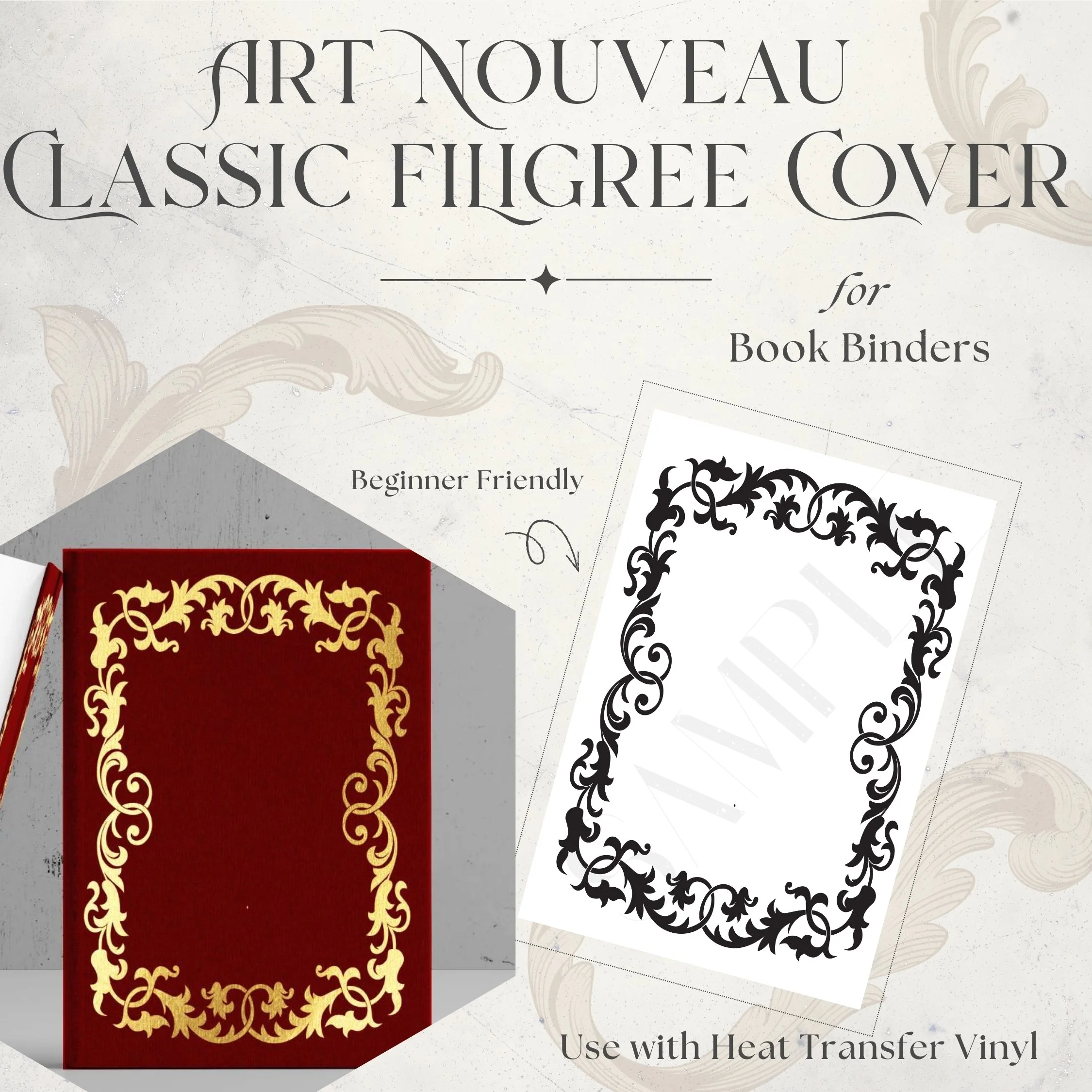 Art Nouveau Classic Filigree Book Cover Template Vinyl Bookbinding Design