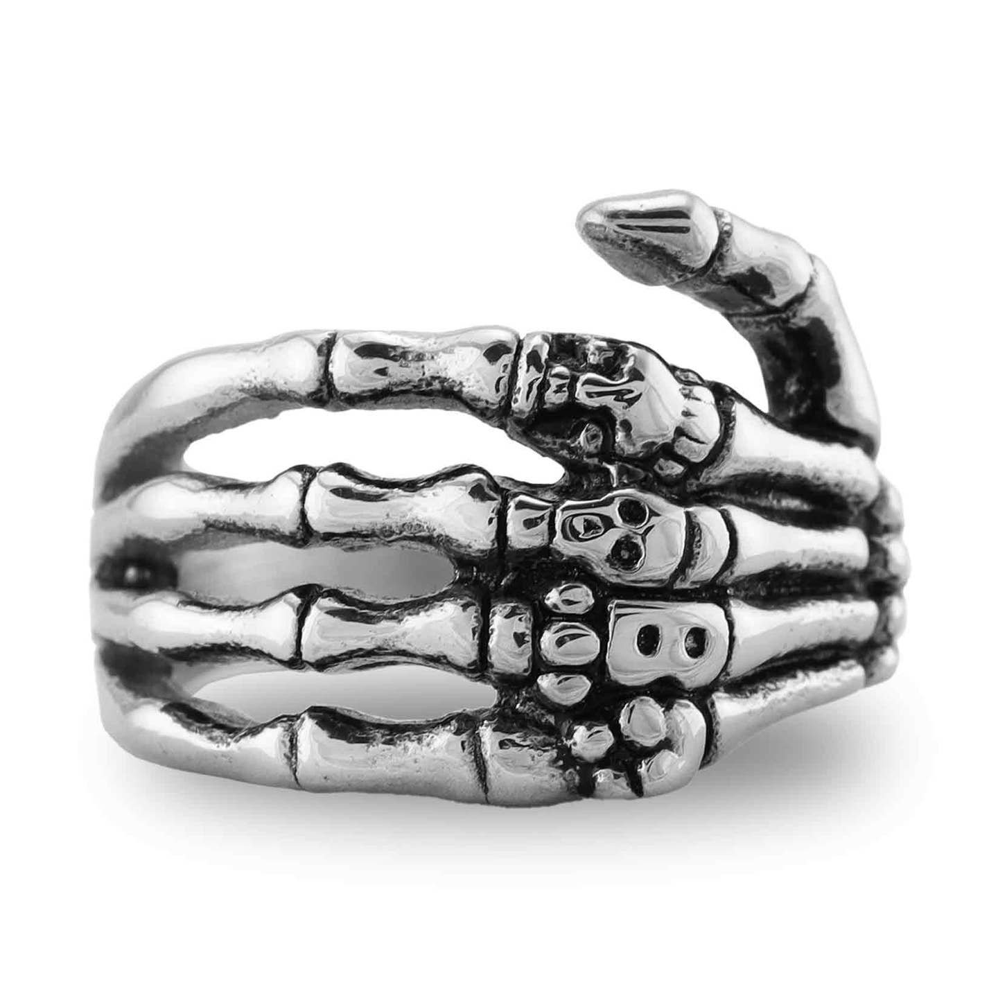 Detailed Skeleton Hand Stainless Steel Ring
