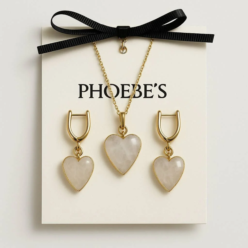 Moonstone Heart Set – Stainless Steel Necklace and 18K Gold