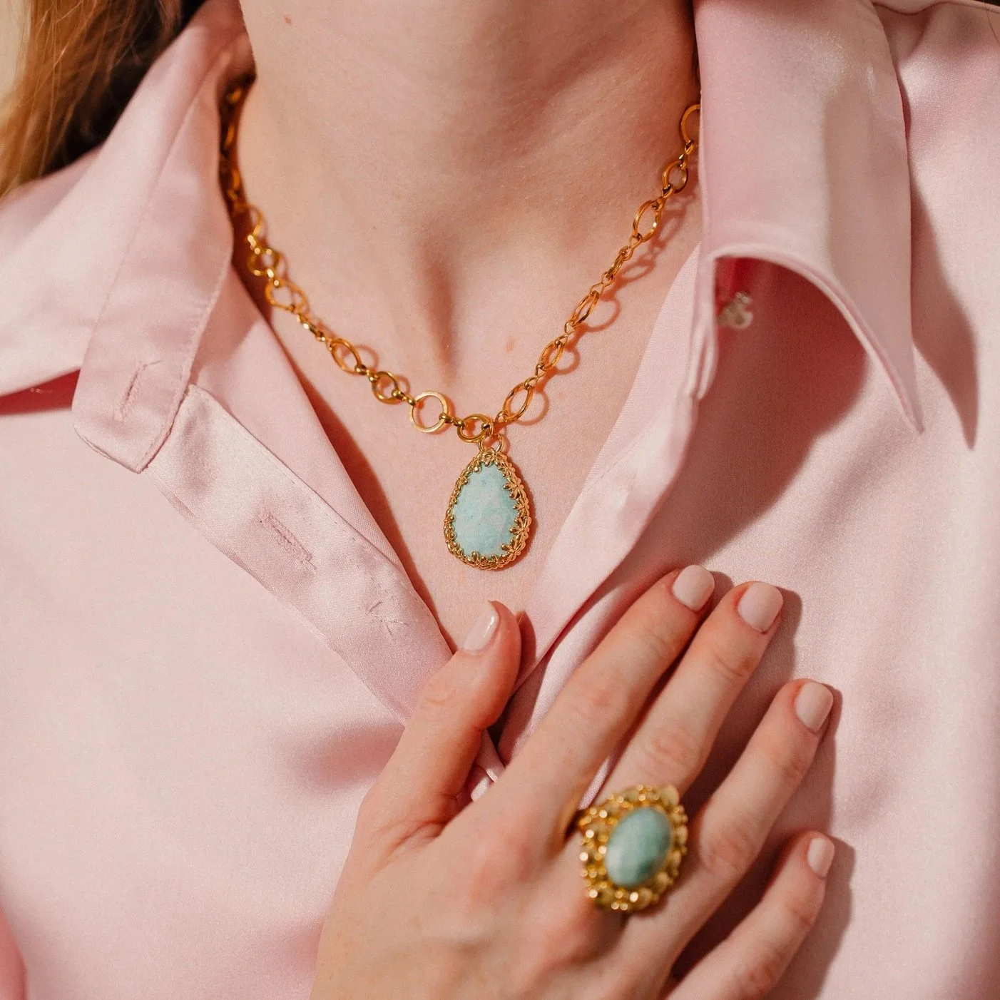 Collar de Piedra Verde, Colgante de Amazonita, Conjunto de Joyas