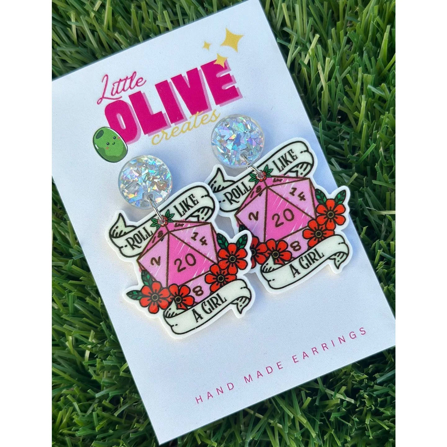 Dungeons and Dragons 'Roll Like A Girl' D20 Dice Earrings