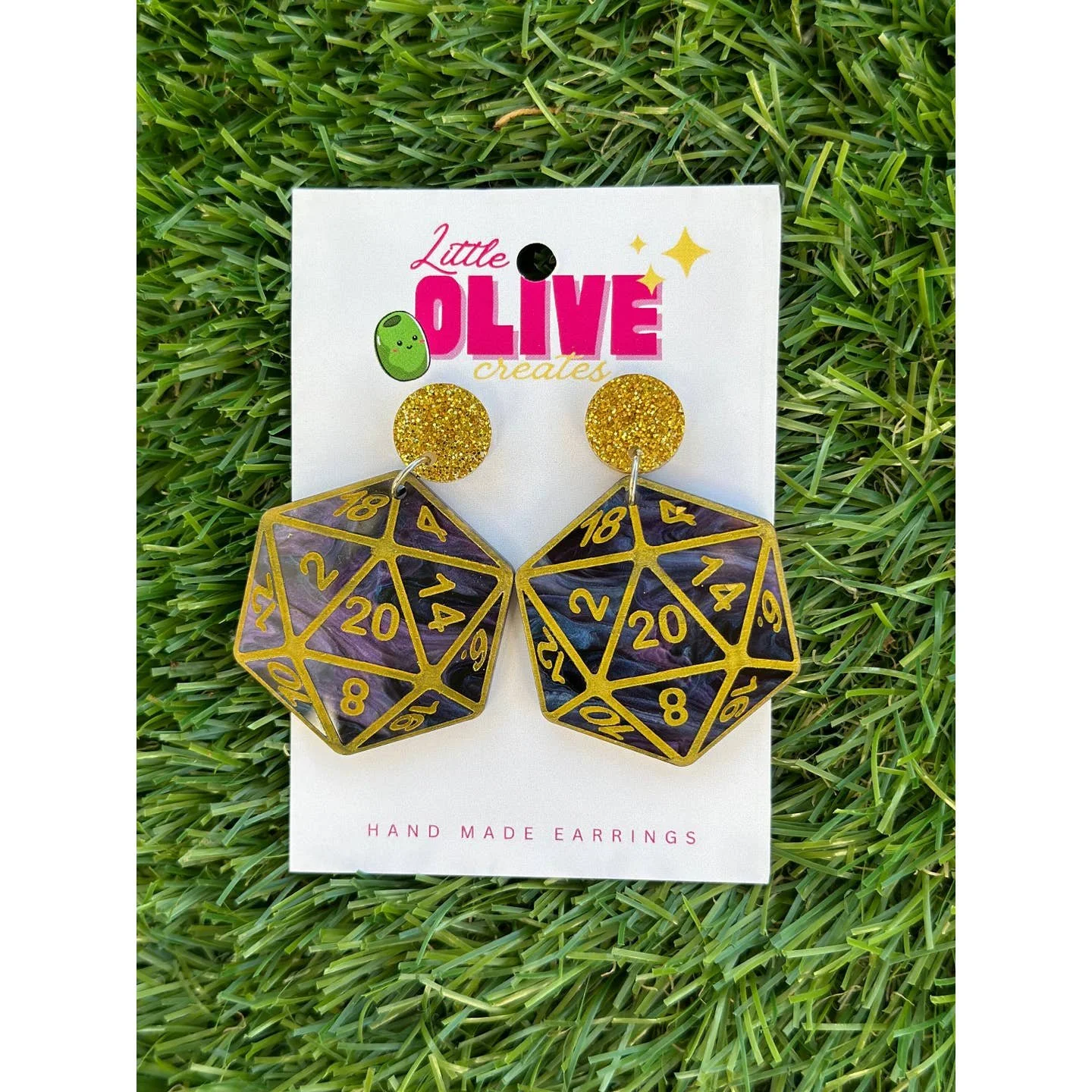 Hand Painted D20 Dice Earrings - Dungeons & Dragons