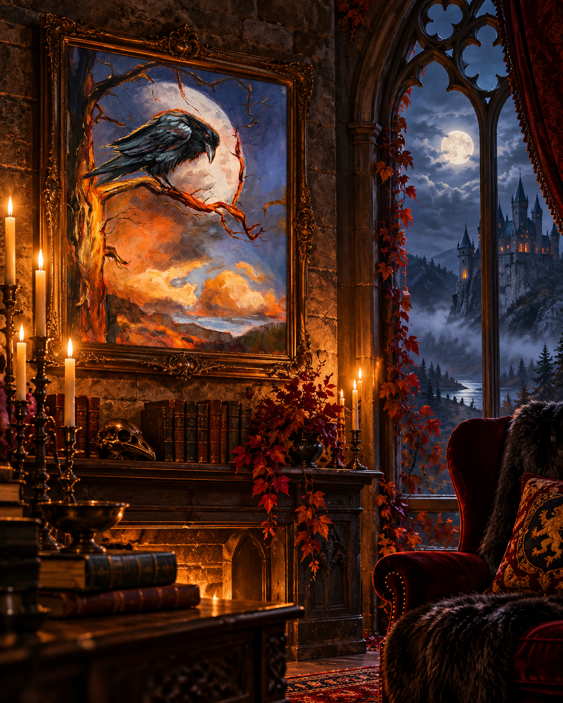 Gothic Castle Library by Moonlight.png