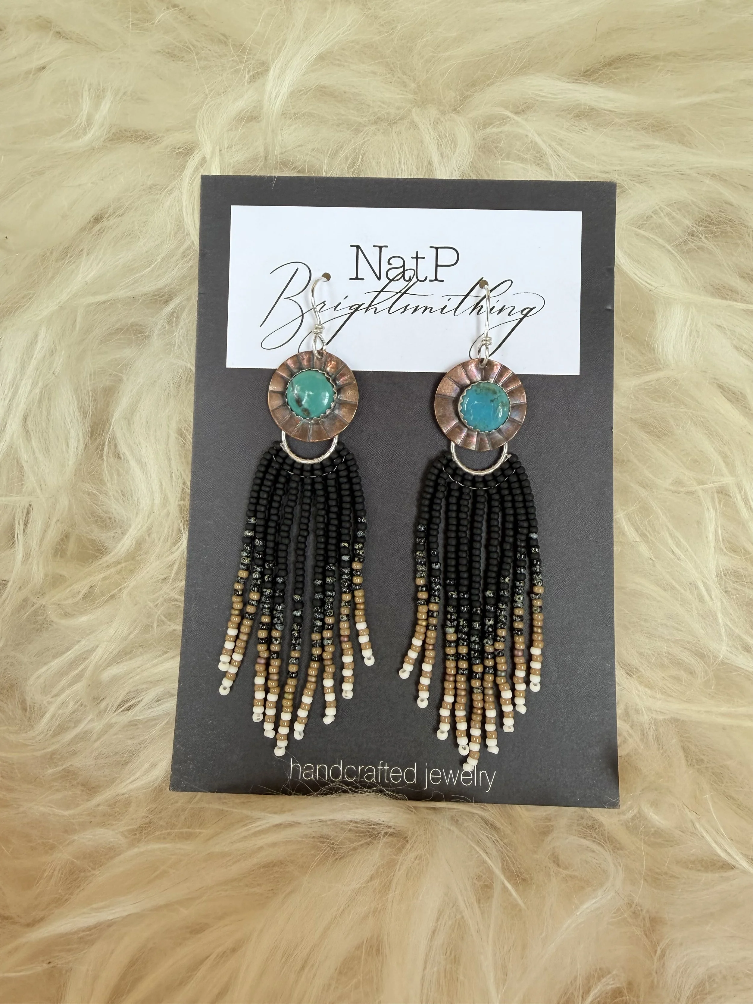 Mixed Metal Beaded Earrings - turquoise stones