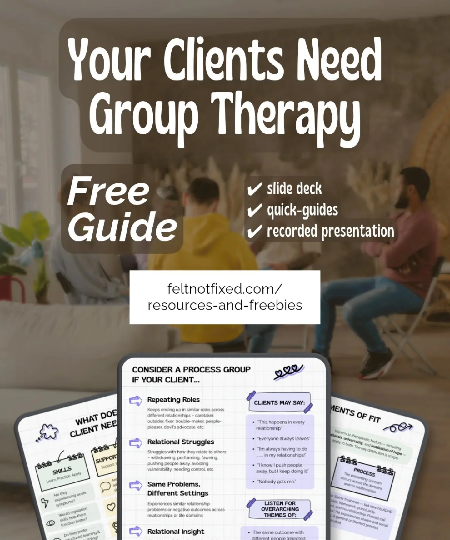 There's a whole category of group therapy that most clinicians never refer to, even though it's probably the one your clients actually need.

Granted, I'm a huge process group stan, but I am telling you: process groups offer something really special: