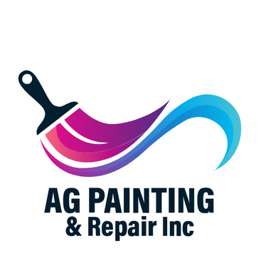 Logo for AG Painting & Repair Inc featuring a paintbrush with purple paint and a swoosh of blue paint.