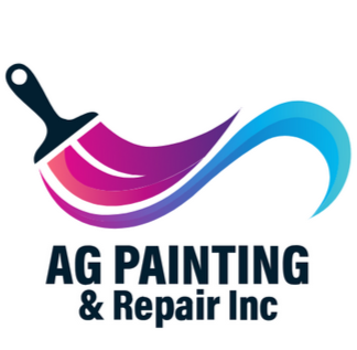 Logo for AG Painting & Repair Inc featuring a paintbrush with purple paint and a blue wave.
