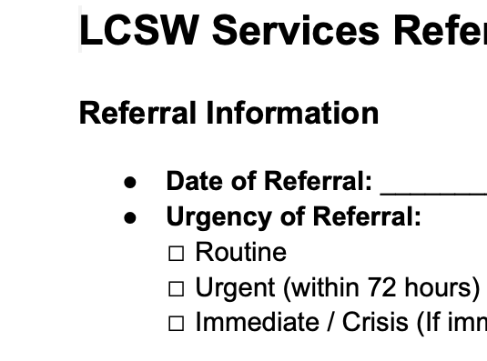 Package of LCSW Services Referral Form