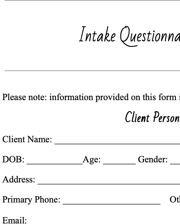 Clinician Intake Questionnaire