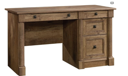 Wooden desk with three drawers on the right and a flat top surface.