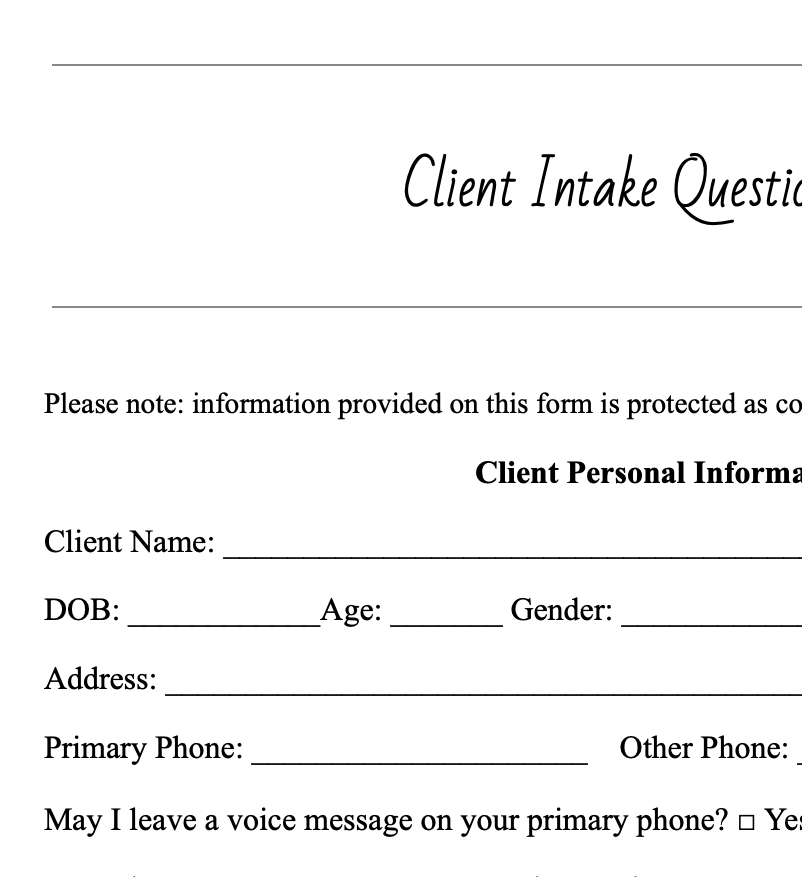 Client Intake Questionnaire