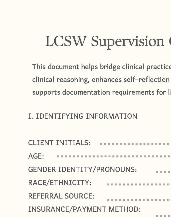 LCSW Supervision Case Presentation Template