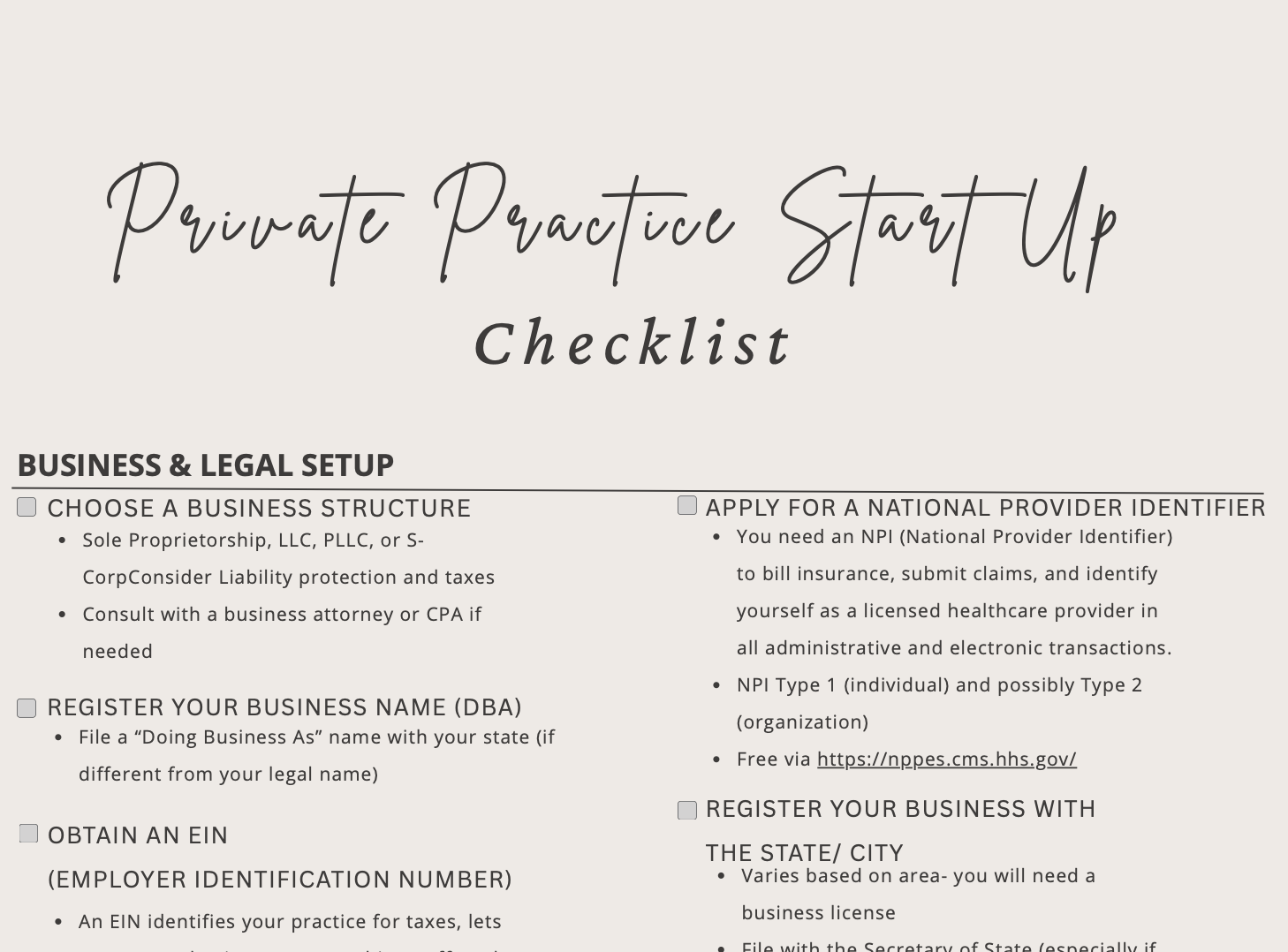 Private Practice Start Up