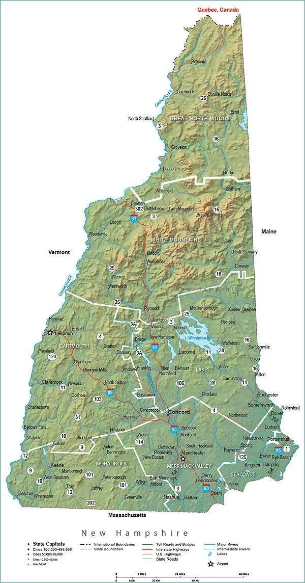 A map of New Hampshire indicating that we provide service to NH.