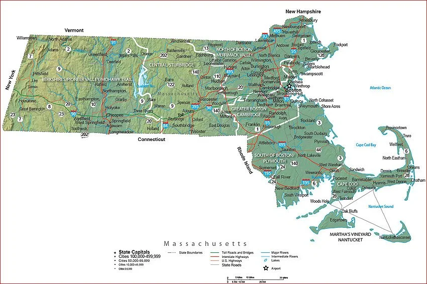 Map of Massachusetts showing that Emergency Septic provides service to Mass.