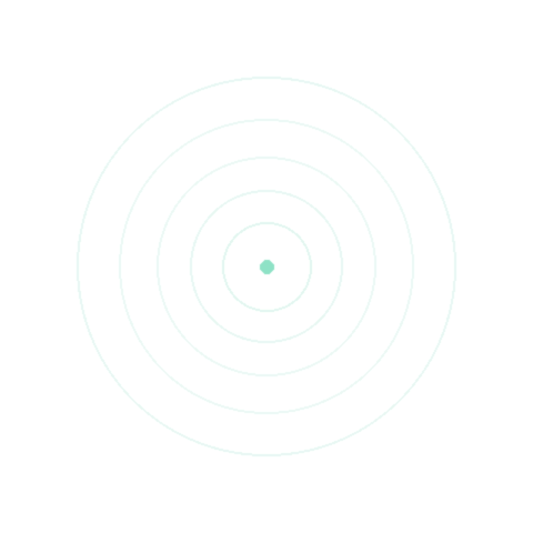 A green hexagon at the center of light green concentric circles on a white background.