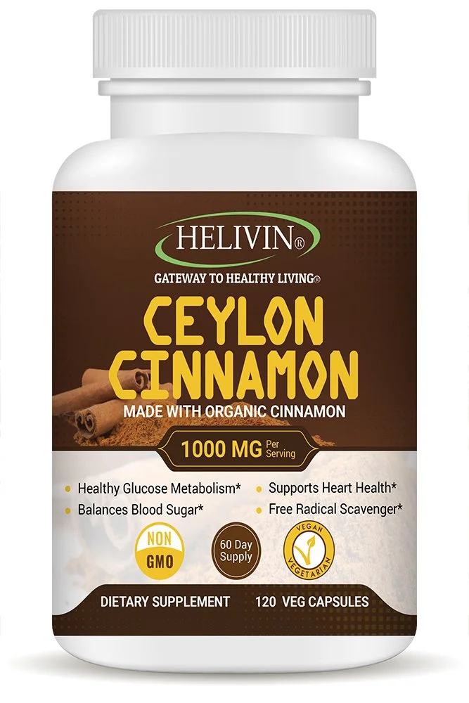 Helivin Ceylon Cinnamon for Blood Sugar Support – No Magnesium Stearate or Other Fillers - Veggie Capsules