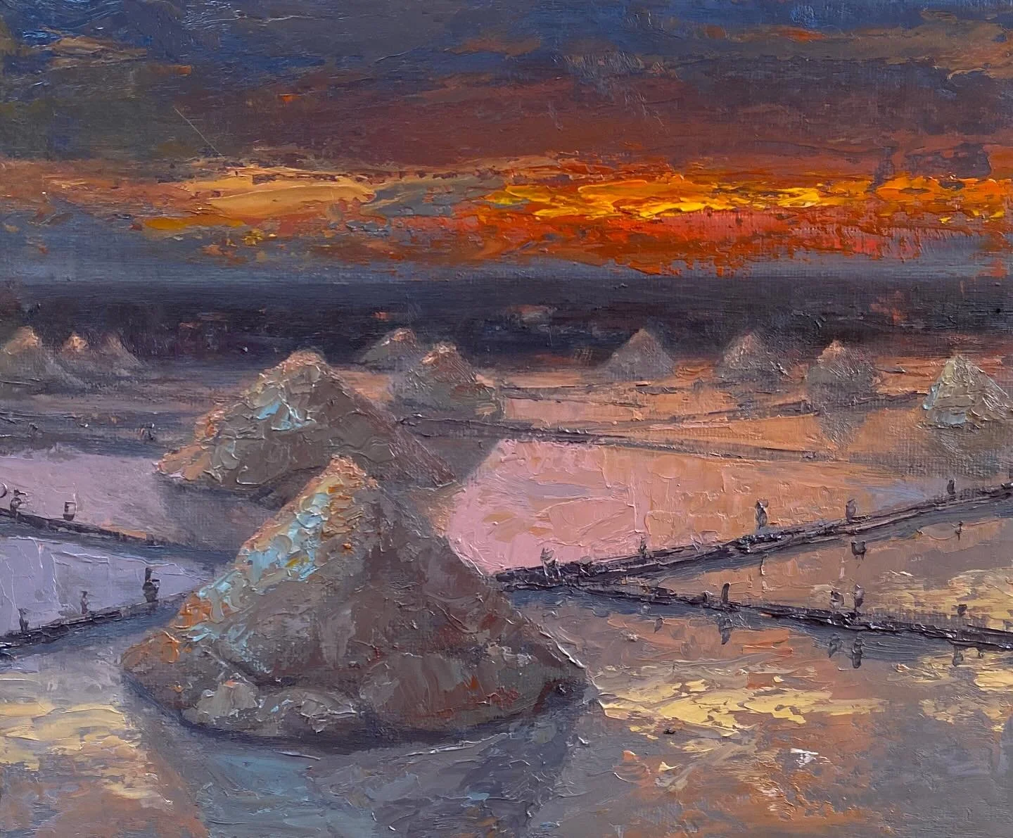 Sunset at Jingzaijiao tile paved salt field, Tainan Taiwan 
Oil on Canvas 8&rdquo;x12&rdquo;
#art #travelandsketch #citysketch #landscapepainting #travelaroundtheworld #oilpainting #artistsoninstagram #streetsketch #dailypainting #fineart #artwork #h