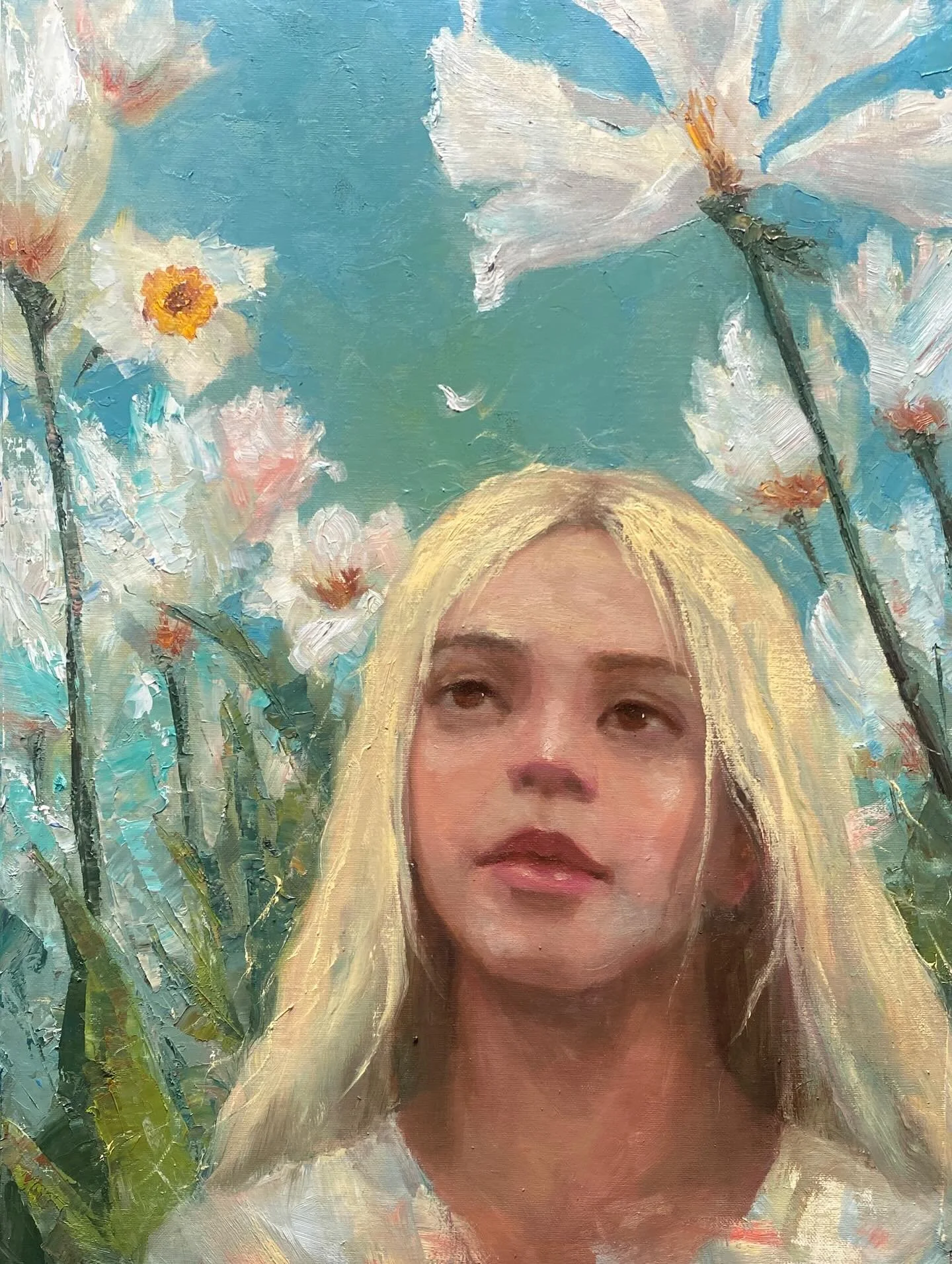Oil on canvas paper 12&rdquo;x16&rdquo;
#art #drawing #sketch #beautiful  #flowers #portraitpainting #oilpainting #artist #instaart #headdrawing #sketch #adrift #underwater #picoftheday #artoninstgram #painting #model #illustration  #photooftheday #w
