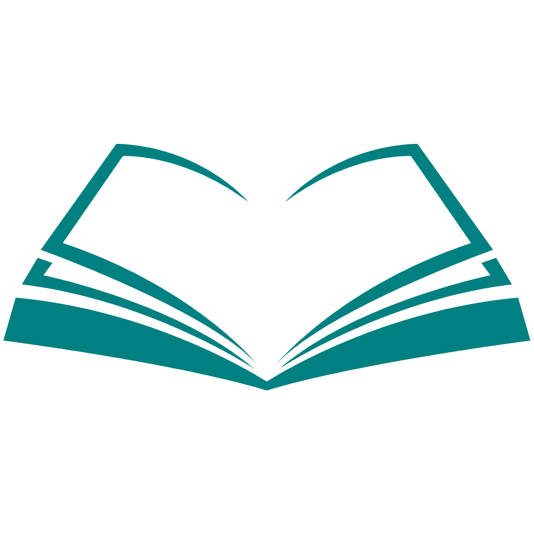 Stylized open book icon with pages fanning out upward.